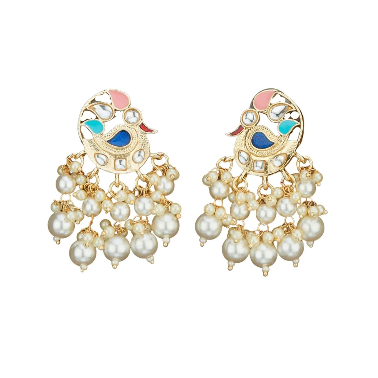 Indian Peacock Earrings for Women - Indian Jhumka Earrings for Women Chandbali Earring in Golden Tone Faux Pearl Bollywood Style Chandelier Dangle Earrings Jewelry for Bride Gift for Her